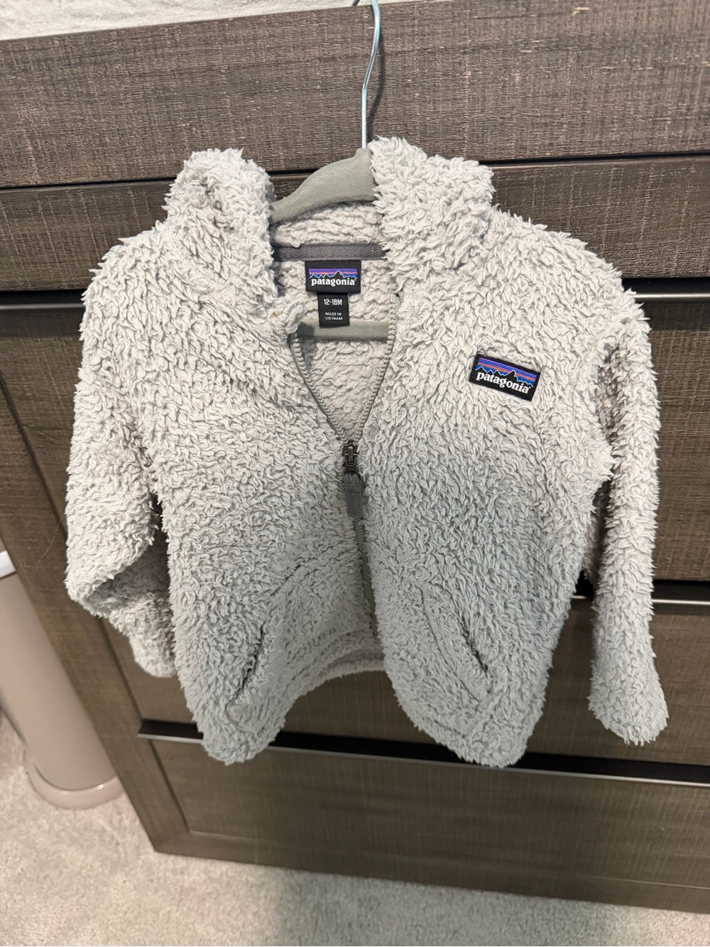 Patagonia Kids Fuzzy Hooded Zip Jacket in Light Gray